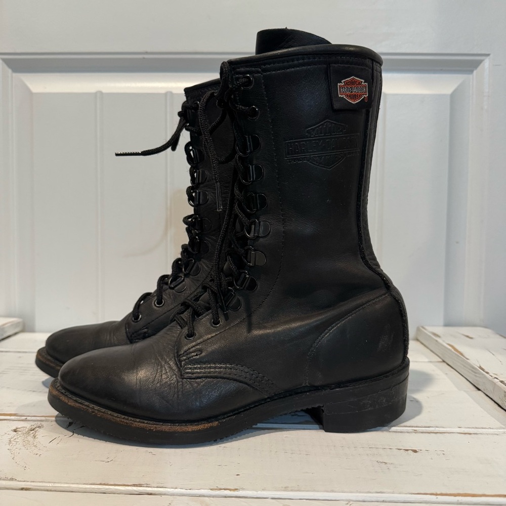 Harley-Davidson Black Leather Combat Boots Size 6.5